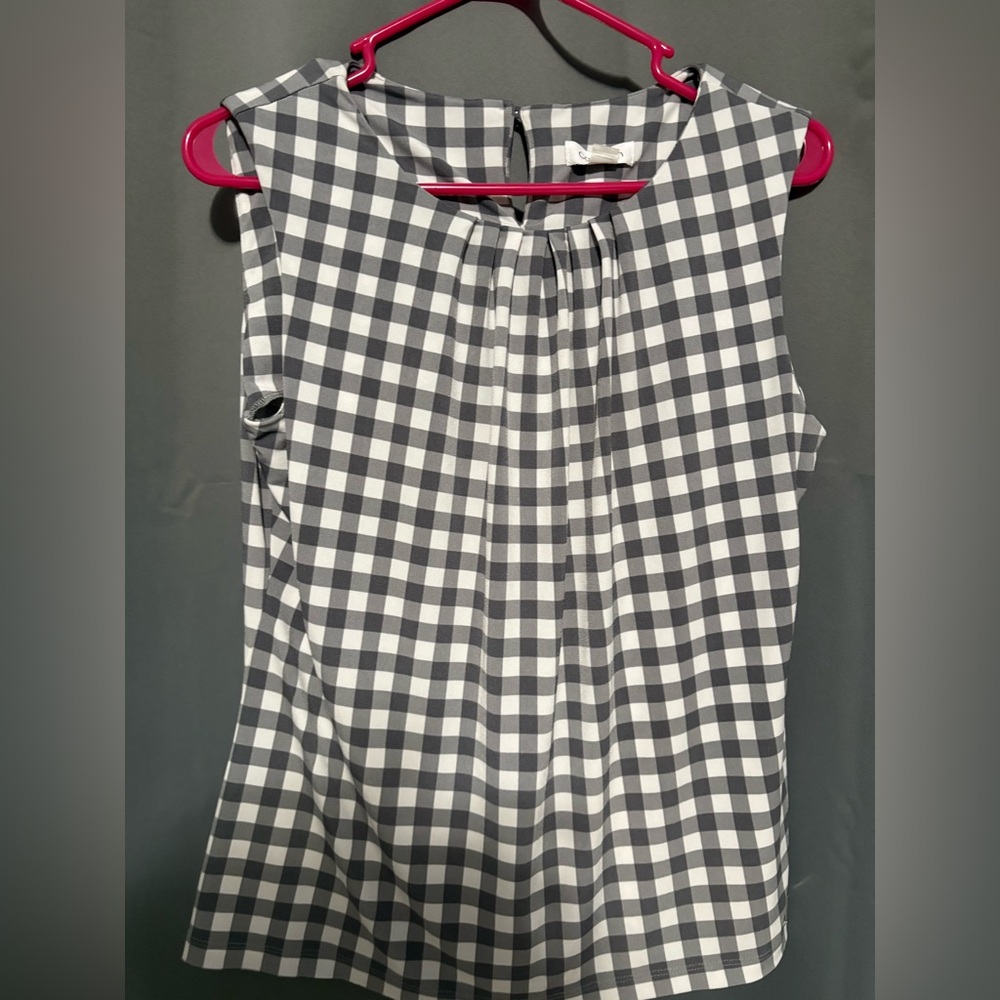 Calvin Klein Gray and White Checkered Top